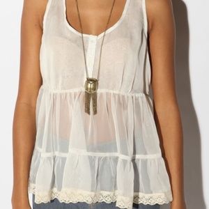 Pins and Needles Lace-Hem Chiffon Tank Top Size S